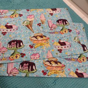 Lot of 2 reversible fabric placemats - ice cream and cake theme - Ships fast!